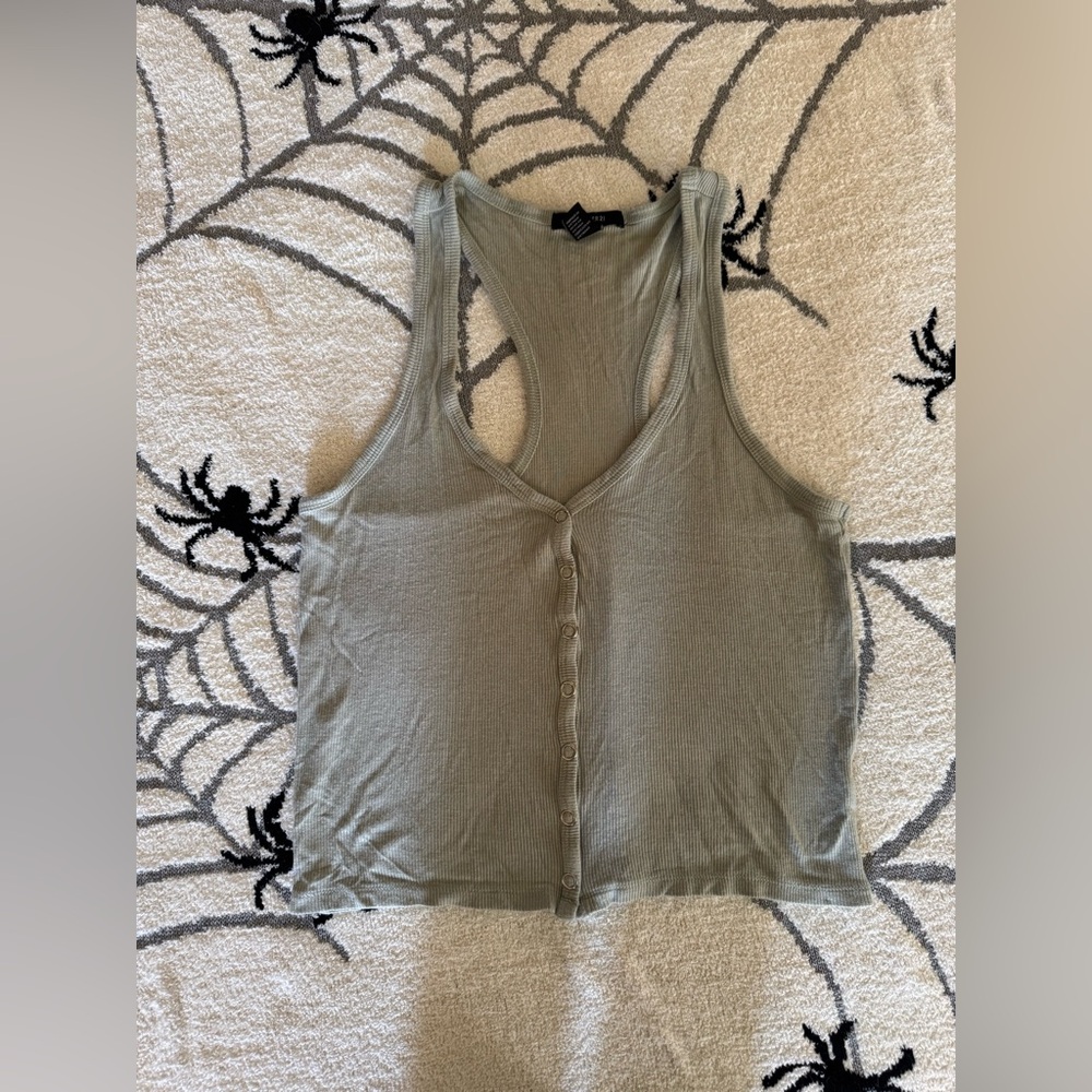 Olive Green Sleeveless Button-Up Top